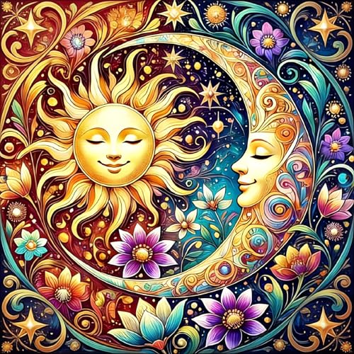 Sun and Moon Diamond Art Kits for Adults, Flowers 5D Diamond Painting Kits | DIY Gem Painting, Dimond Art Paintings Kit, Full Drill Diamond Dot for Home Wall Decor 14 X 14 Inch - color: CM063