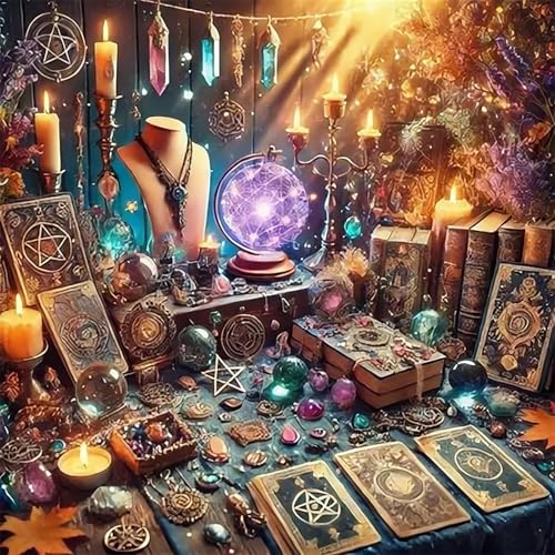 Accompany Wind Crystal Tarot Cards Diamond Art Kits for Adults, 5D Magic Diamond Painting Kits for Beginners,DIY Round Full Drill Diamonds Gem Art Crafts for Home Wall Decor Gifts 14x14 Inch - color: Crystal Tarot Cards