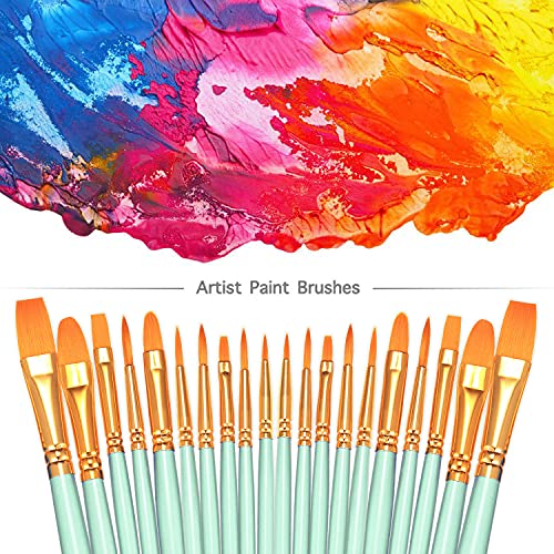 BOSOBO Paint Brushes Set, 20 Pcs Small Paint Brush Kit Round Flat Tip Nylon Hair, for Acrylic Painting, Watercolor, Oil Painting, Kids Face Nail Art Canvas Rock Craft, Art Supplies, Green - color: Green, size: 2 Pack