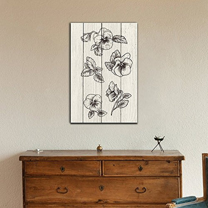 wall26 - Pansy Flower Canvas Wall Art - Pansy Flower Drawings on Wood Style Background - Gallery Wrap Modern Home Art | Ready to Hang - 12x18 inches - color: Pansy Art - 01, size: 18"L x 12"W