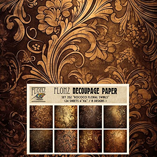 Decoupage Paper Pack (24 Sheets 6"x6") Rococo Floral Swirls # Vintage Styled Pattern Paper for Decoupage, Craft and Scrapbooking - color: ThirtyTwo