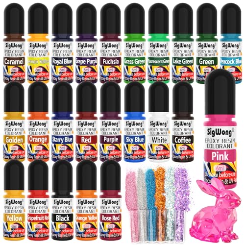 SigWong Epoxy Resin Color Pigment – 24 Colors Liquid Epoxy Dye Set with 6 Glitters, Highly Concentrated, Non-Toxic Resin Pigment for Art, Jewelry Making & Crafts – Each 6ml/ 0.25 oz - color: 24 Colors-6ml