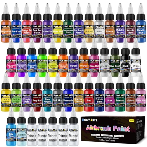 HOMY ARTY Airbrush Paint - 43 Colors with 5 Thinner - color: 43 Colors with 5 Thinner