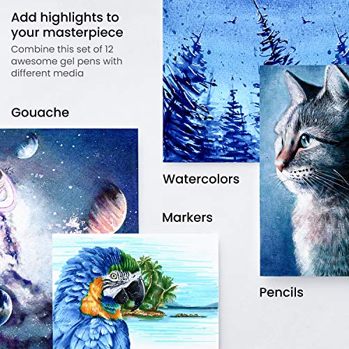 ARTEZA White Gel Pens, Set of 12 Rollerball Pens for Drawing, Highlights & Writing, Opaque Ink for Black Paper and Dark Surfaces - style: Set of 12