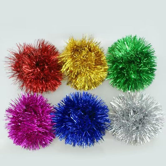 YYCRAFT 18pcs Jumbo Glitter Tinsel Pom Poms Sparkle Balls for DIY Craft,Cat Toys(2 Inch,6 Colors) - color: 6 Colors