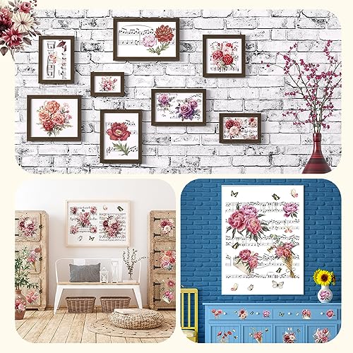 BBTO 12 Sheets Rub on Transfers for Crafts Wood Furniture DIY, 5.5" x 5.7" - style: Music Flower
