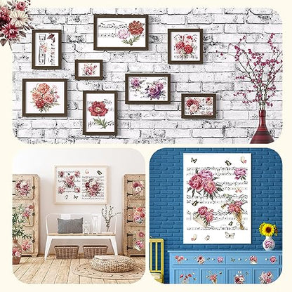 BBTO 12 Sheets Rub on Transfers for Crafts Wood Furniture DIY, 5.5" x 5.7" - style: Music Flower