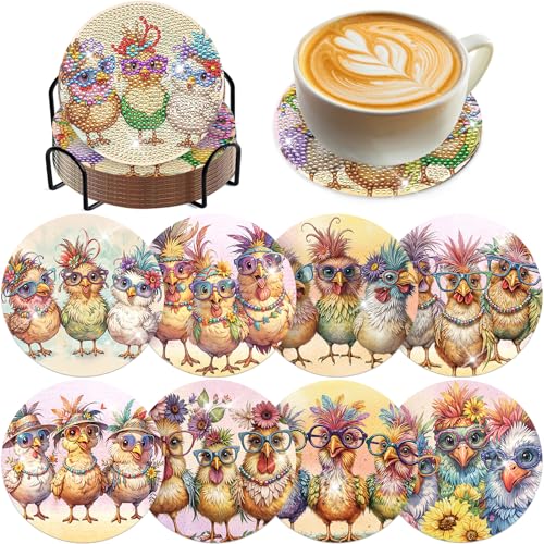 Chicken Diamond Art Painting Coasters - 8PCS Rooster Diamond Art Kits DIY Farmhouse Art Craft Non Slip Coasters for Drinks Coffee Farm Table Decor Birthday Holiday for Adult Beginners - color: Chicken