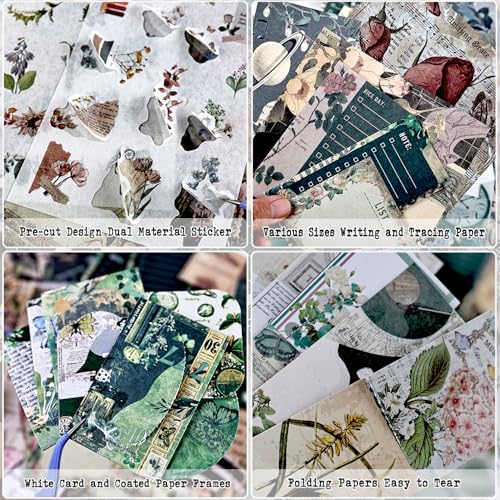 Diuhofart Vintage Scrapbooking Supplies Kit, 185pcs Junk Journal Kit with Scrapbook Paper Sticker Aesthetic Notebook Scrapbook Kit, Art Craft DIY Gift for Adult Women