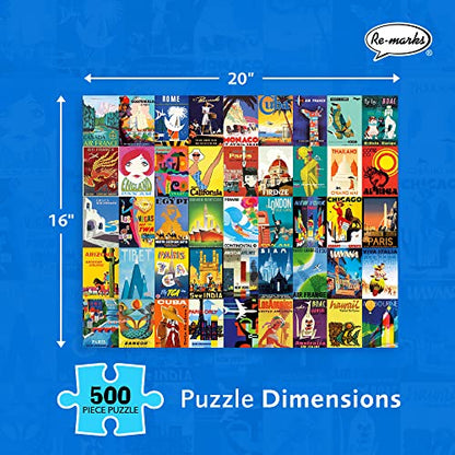 Re-marks Travel Posters, Poster Puzzle, 500-Piece Jigsaw Puzzle for All Ages - style: Travel Posters