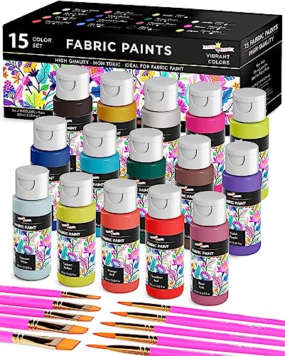 CHALKY CROWN Permanent Fabric Paint Set - 15 Colors - 60ml Bottles