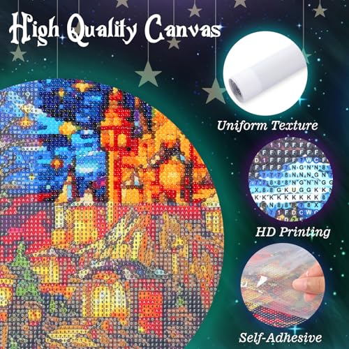 Diamond Painting Romantic Island Diamond Painting Kits for Adults, Full Round Diamond Blue Castle DIY Landscape Art Room Decor Dining Room Decor for Romantic Gifts Valentine's Day Surprise 30x40cm