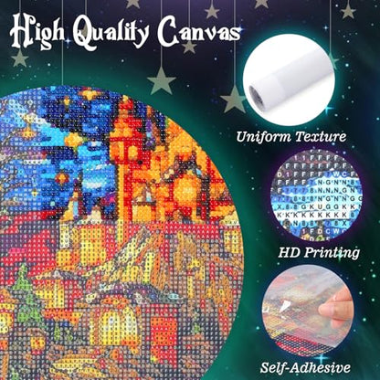 Diamond Painting Romantic Island Diamond Painting Kits for Adults, Full Round Diamond Blue Castle DIY Landscape Art Room Decor Dining Room Decor for Romantic Gifts Valentine's Day Surprise 30x40cm