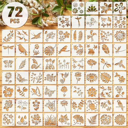 Marspark 72 Pcs Small Flowering Plants Stencils for Crafts Reusable, 3 Inch - style: Flowering Plants