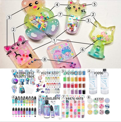 Resin Shaker Molds Set Game Consoles, Bottle, Cat's Paw, Crystal Ball 10 Silicone Trays with 5 Seal Films - color: Kawaii Charms (2-3inch) Craft Pack of 15