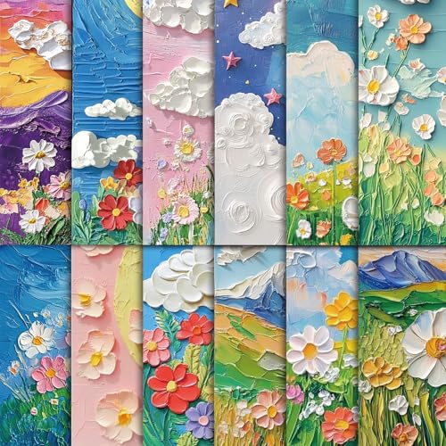 48 Sheets Oil Painting Floral Scrapbook Paper,Oil Painting Floral Pattern Decorative Scrapbook Paper for Journals DIY Cards and Photo Albums,Aesthetic Craft Supplies - color: Oil Painting Floral