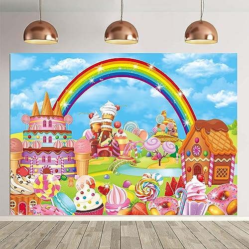 Candyland Theme Party Photography Backdrop for Kid Adult 6x4FT | Cartoon Rainbow Lollipop Sweet Donut Ice cream Background Ice cream Birthday Party Decoration Banner Baby Shower Photo Props - size: 6x4ft(70x40inch)