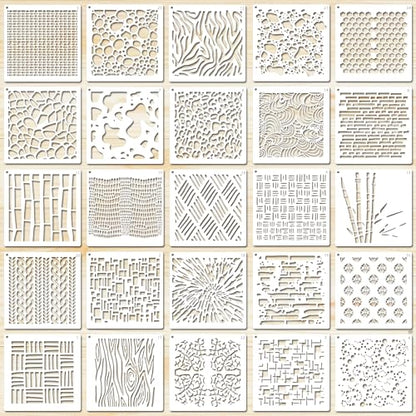 25 PCS Stencils Texture Stencils for Painting 5 Inches Shape Stencil | Reusable Mix Stencil for Crafts Art Decor DIY Geometric Templates