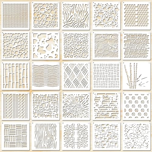 25 PCS Stencils Texture Stencils for Painting 5 Inches Shape Stencil | Reusable Mix Stencil for Crafts Art Decor DIY Geometric Templates