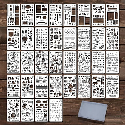 Letter & Number Stencils with Transparent Storage Box, 36 PCS Reusable Journal Stencils for Painting & Journaling, 4 x 7 in Alphabet Template for DIY Art, Holiday Cards, Drawing, Spray, Graffiti - style: Journal-36pc