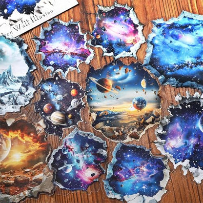 60Pcs Broken Wall Illusion Scrapbook Stickers, PET Fantasy Ephemera for Journaling, Craft Supplies and Junk Journal - color: Broken Wall