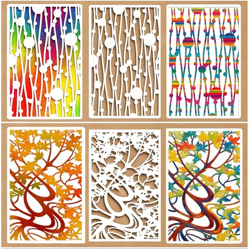 8 Pcs Geometric Texture Stencils Painting Reusable 7×11 Inch Flower Wood Grains Stencils for Crafts Plastic Coral Maple Stencil Drawing Templates for DIY Wall Canvas Knit Notebook Card Wood