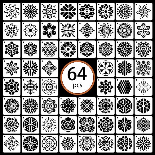 Mandala Stencils for Painting, 64 Pcs 3 Inch for Rocks Cards Crafts | Reusable & Easy to Clean, Boho Rangoli Patterns, Gift Tags, Journals, Scrapbooks, Beginner Friendly - color: Mandala