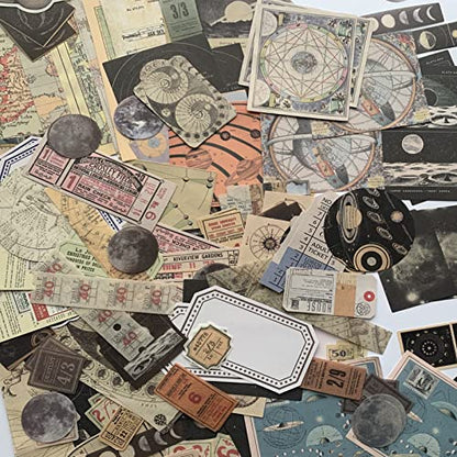 TIYPKE 200pcs Aesthetic Stickers - Vintage Scrapbook Stickers for Journaling, Bullet Journals, Scrapbooking, Space & Moon Themes