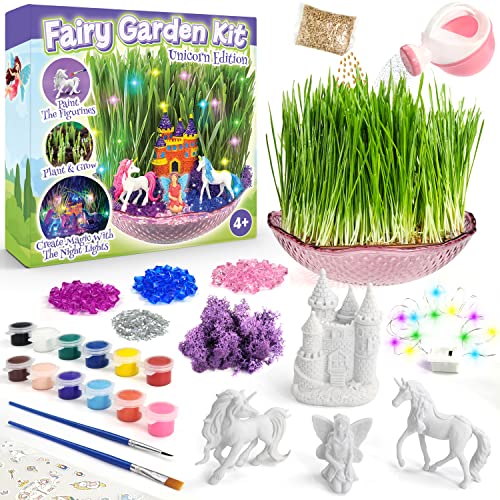 BLOONSY Unicorn Fairy Garden Kit for Kids, Light Up Terrarium for Girls
