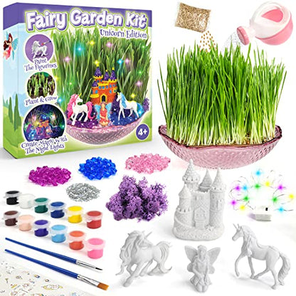 BLOONSY Unicorn Fairy Garden Kit for Kids, Light Up Terrarium for Girls
