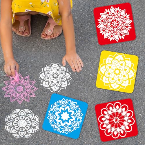 36pcs Mandala Drawing Stencils for 8 Inch Sidewalk Chalk Stencils Painting Large Washable Reusable Mandala Themed Primary Shape Template for Toddlers Preschool - style: Mandala