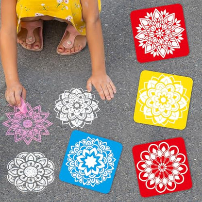 36pcs Mandala Drawing Stencils for 8 Inch Sidewalk Chalk Stencils Painting Large Washable Reusable Mandala Themed Primary Shape Template for Toddlers Preschool - style: Mandala