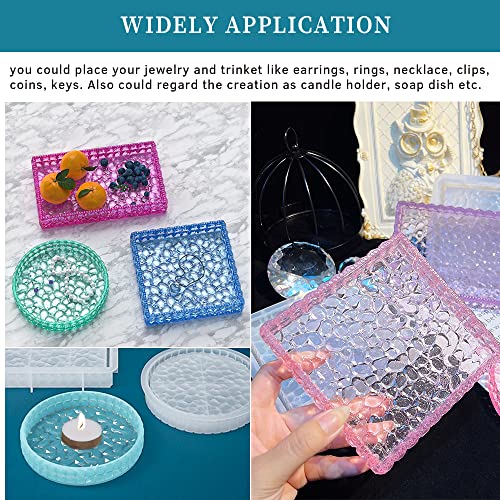 3PCS Diamond Resin Tray Mold with Edges, Silicone Tray Molds for Resin Casting, Square Rectangle Round Epoxy Mold DIY Jewelry Plate Box Candle Holder Container Art Craft Making Supplies - color: 3pc Diamond Trays
