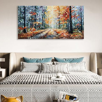 Art Hand Painted Forest Landscape Oil Painting Modern Abstract Art Home Wall Deco Art 24x48 inches - color: Dn182
