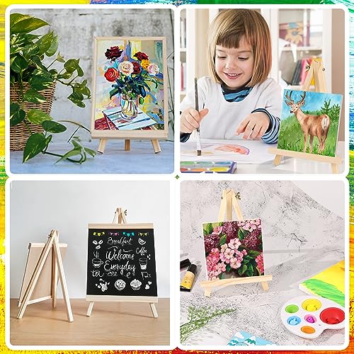 12 Pack 9 Inch Wood Easels, Easel Stand for Painting Canvases | Art and Crafts, Tripod Painting Party Easel, Kid Student Tabletop Easels for Paint, Portable Canvas Photo Picture Sign Holder - style: 12 Pack