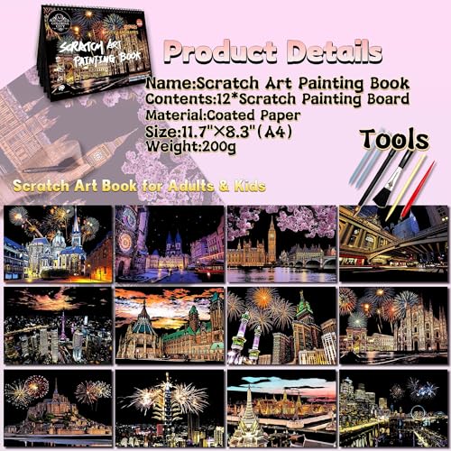 DESINIK Scratch Art Book for Adults - Scratch Paper Art Kit with Stencils & Tools, Creative Crafts for Relaxation, Focus & Travel, Stress Relief Activity for Home Decor & Gifts (SeriesⅡ) - color: Series2
