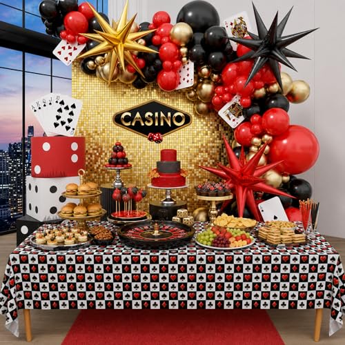 Blue Orchards Casino Tablecover (Pack of 3) - XL 54"x108" - Immersive Casino Party Decorations, Poker Night Party Tablecloth, Vegas Themed Birthday Decor, Plastic Table Cover, Event Decoration - color: Casino (Pack of 3)