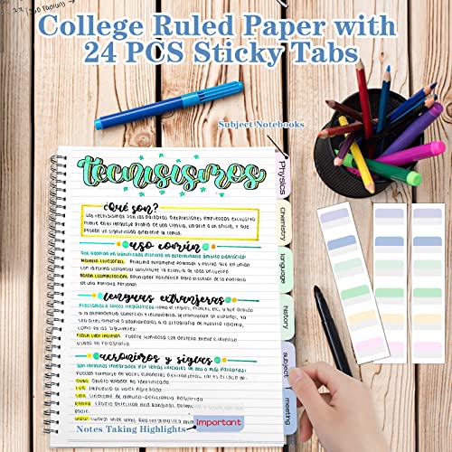 Spiral Notebook, College Ruled Notebook Journal, 4 Pack Large B5 Lined Notebooks for Work, School, Notes Taking, 8" x 10" Subject Notebook, 560 Thick Paper, 24pcs Index Tabs, Assorted Pastel Notebook - size: 8" x 10", style: College Ruled