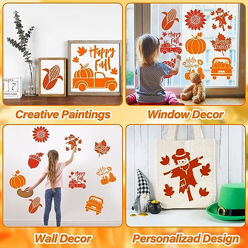 36pcs Fall Thanksgiving Drawing Stencils for Kids 8 Inch Pumpkins Sidewalk Chalk Stencils Painting Large Washable Reusable Autumn Themed Primary Shape Template for Thanksgiving Kids Toddlers Preschool - style: Fall