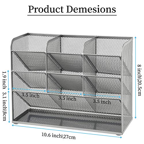 Marbrasse Mesh Desk Organizer, Multi-Functional Pen Holder, Desktop Stationary Organizer, Storage Rack for School, Home, Office, Art Supplies (Mesh Pen Holder-Silver) - color: Silver
