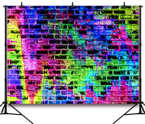 10x8 FT Colorful Brick Wall Backdrop 80s 90s Music Graffiti Brick Wall Themed Background Vinyl Hiphop Disco Music for Birthday Party Portrait Studio Props Photography Backdrops Decorations - size: 10x8 FT