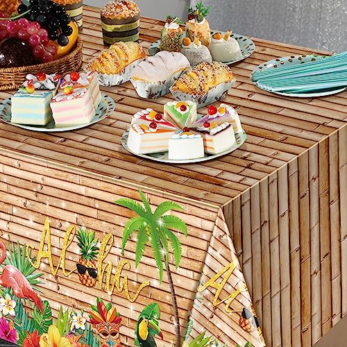 6Pcs Hawaiian Luau Tablecloth Tiki Party Tablecloths Tropical Table Cloth Plastic Disposable Rectangle Table Covers for Tiki Bar Tropical Summer Beach Pool Birthday Party Decorations ,108x 54 Inch - size: 6pcs
