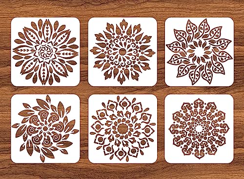 6 Pcs Large Pattern Mandala Stencils Reusable Mandala Dot Painting Templates DIY Floral Spray Paint Stencil Drawing Craft Stencil for Wood Wall Tile Floor Canvas Fabric Furniture Rock Concrete (8x8) - color: Chic Style