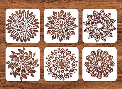 6 Pcs Large Pattern Mandala Stencils Reusable Mandala Dot Painting Templates DIY Floral Spray Paint Stencil Drawing Craft Stencil for Wood Wall Tile Floor Canvas Fabric Furniture Rock Concrete (8x8) - color: Chic Style
