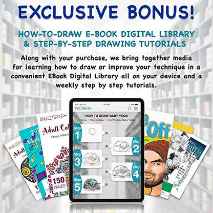 NIL - TECH 53-Piece Coloring and Drawing Art Set PLUS Electric Pencil Sharpener - With Sketch Pad and Drawing Tutorials Digital Library
