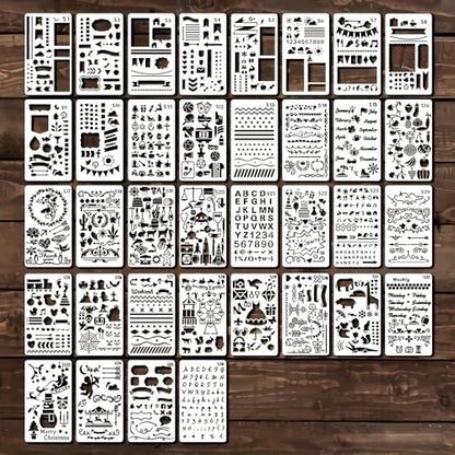 36 PCS Plastic Journal Stencils for Bullet Junk Journal Notebook Diary Drawing Scrapbook Journal Stencil Templates 4x7 Inch - color: 36 Bullet