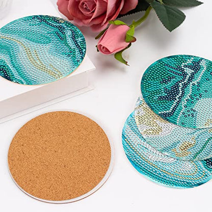 8 Pcs Ocean Diamond Art Painting Coasters with Holder, DIY Ocean Diamond Crafts Coasters for Adults, Diamond Art Painting Kits for Women, Beginners, Diamond Craft Supplies - color: Marble Ocean