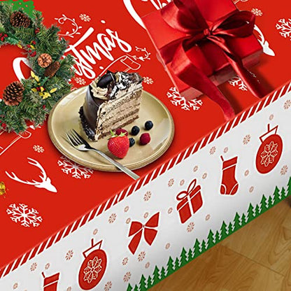 3 Pack Christmas Tablecloth, Disposable Plastic Christmas Table Cloth