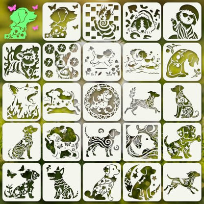 Dog Stencils for Crafts Reusable 24Pcs Stencils(5.9X5.9 Inch) - color: Dog 1
