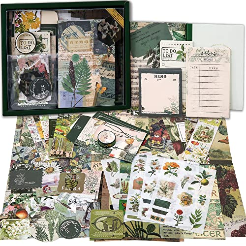 Scrapbooking Supplies Kit, Vintage Botanical Aesthetic Scrapbook Kit for Bullet Junk Journal, Stationery, A6 Grid Notebook, Flower DIY Journaling Supplies, Birthday Craft Gift for Teen Girl Women - color: Botanical